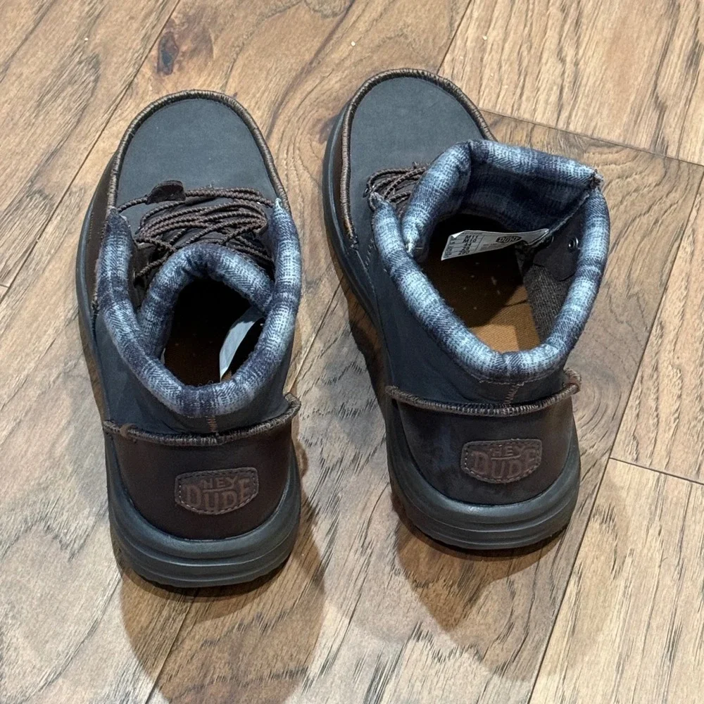 Hey Dude Bradley Classic Mens Boots Brown Grey Plaid Flannel Lined Size 11